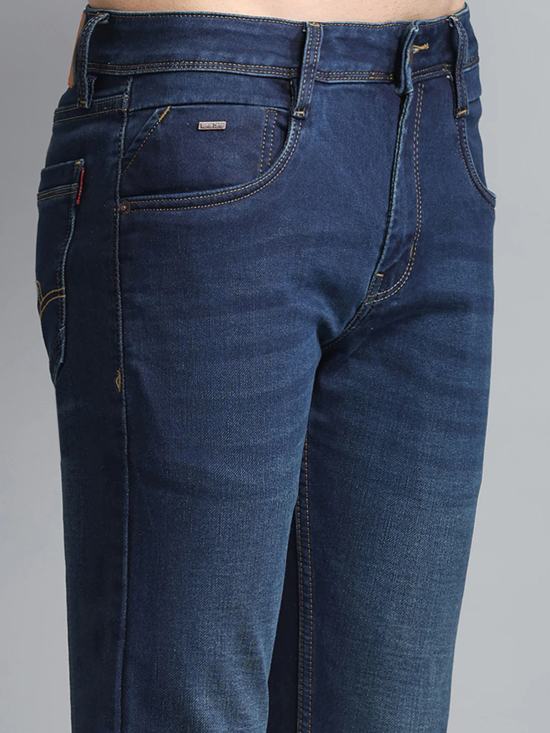 Men Blue Solid Ankle Length Denim - Image 6