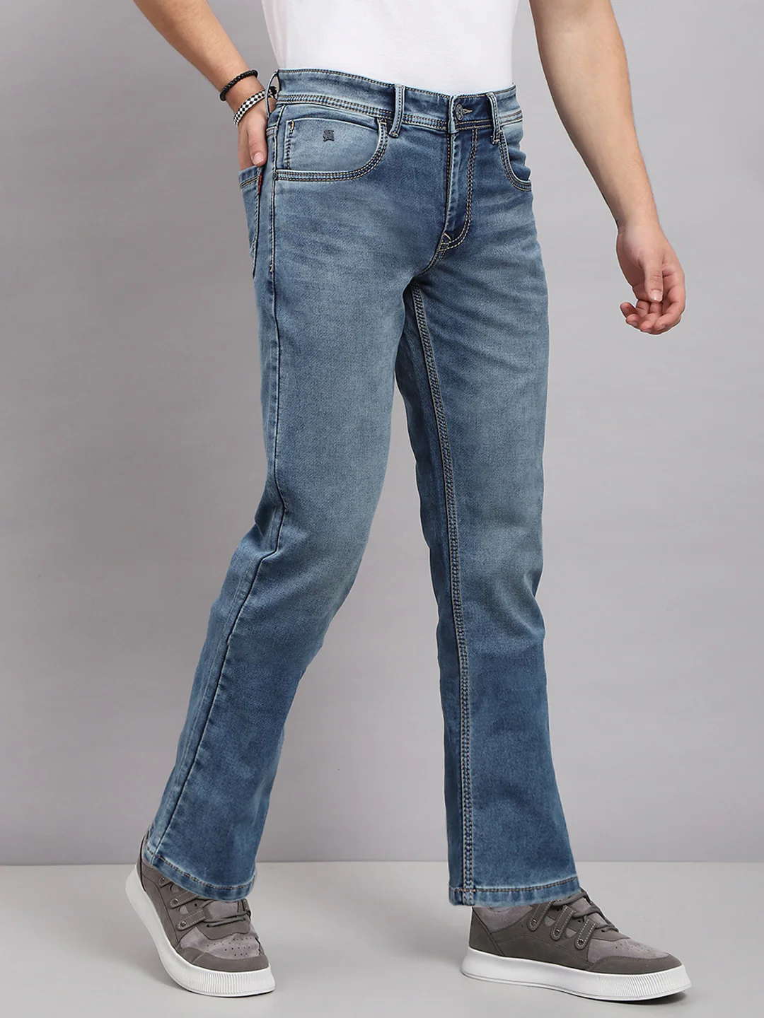 Men Blue Solid Bootcut Denim - Image 4