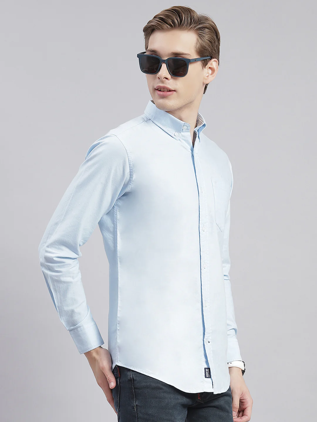 Men Blue Solid Button Down Full Sleeve Shirts - Image 4