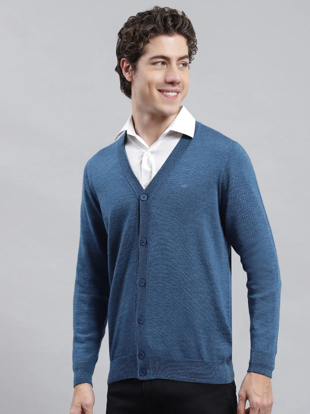 Men Blue Solid Cardigan - Image 2