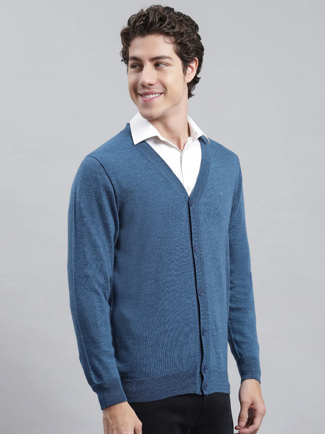 Men Blue Solid Cardigan - Image 4