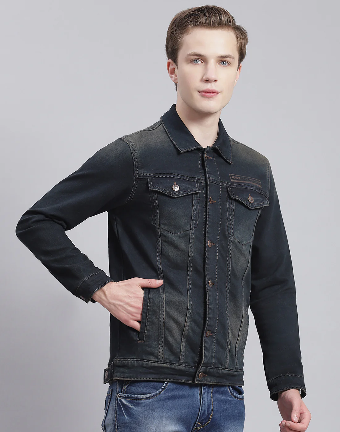 Men Blue Solid Collar Full Sleeve Jacket - Image 4