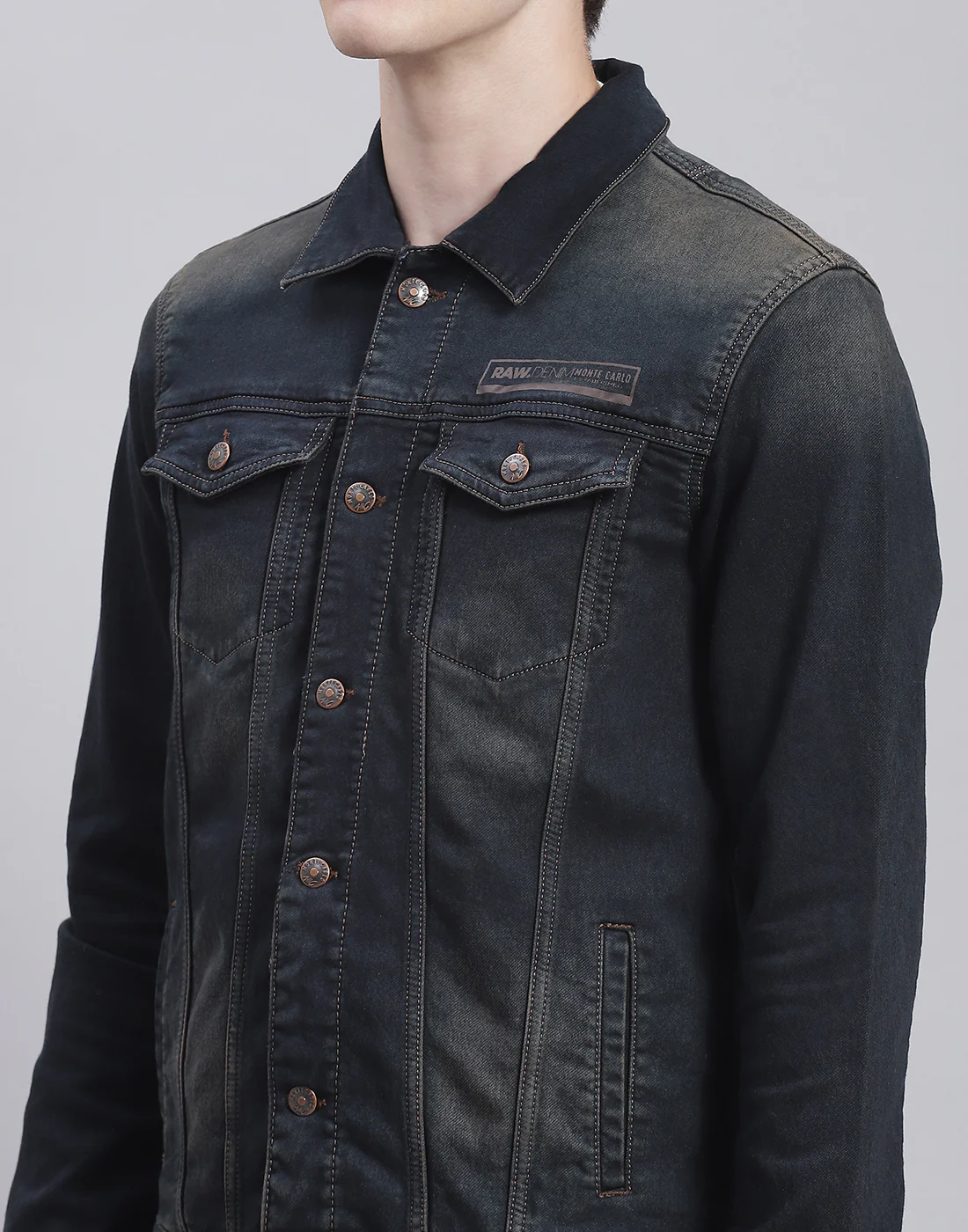 Men Blue Solid Collar Full Sleeve Jacket - Image 6
