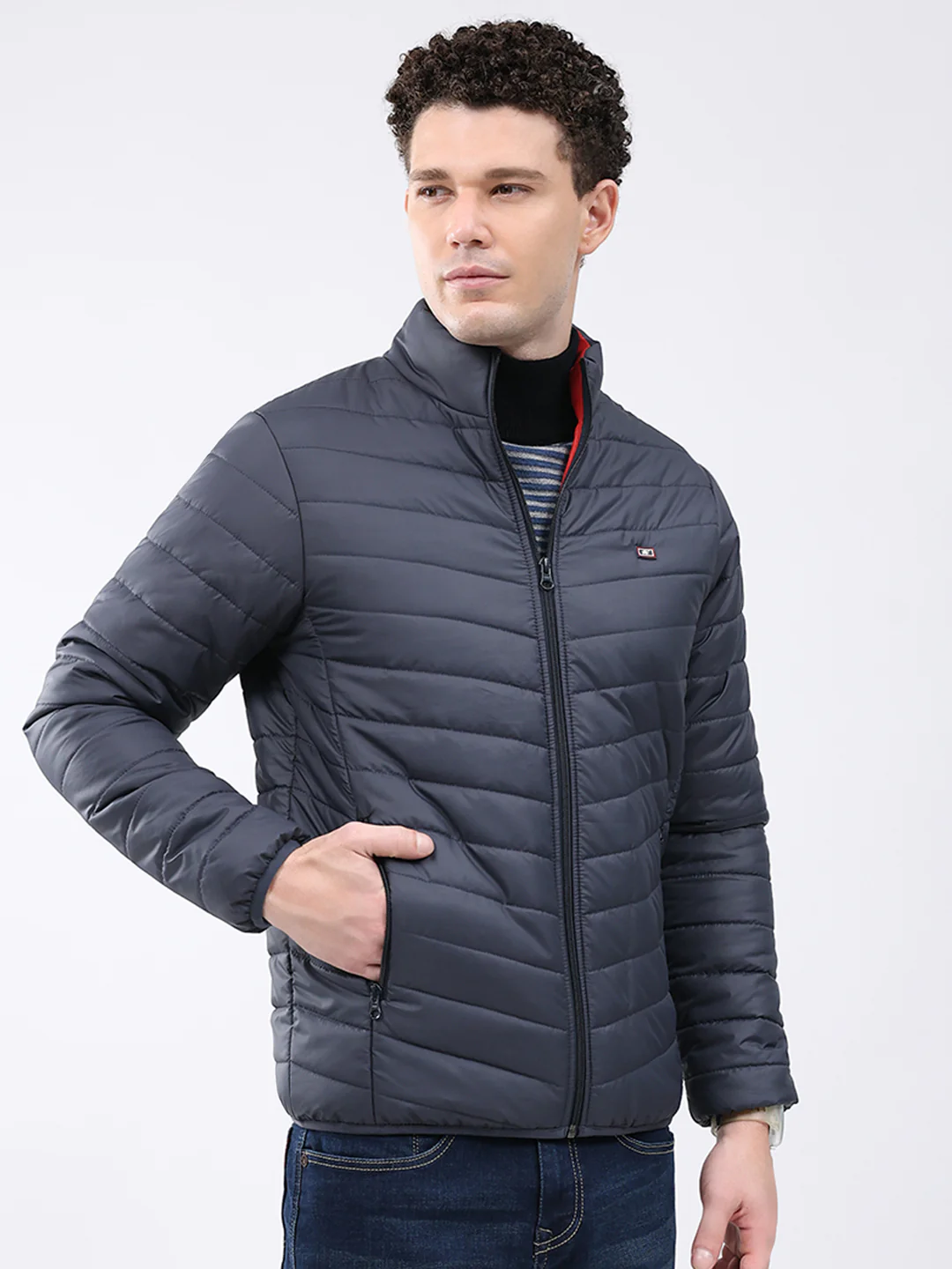 Men Blue Solid Collar Full Sleeve Jacket - Image 4