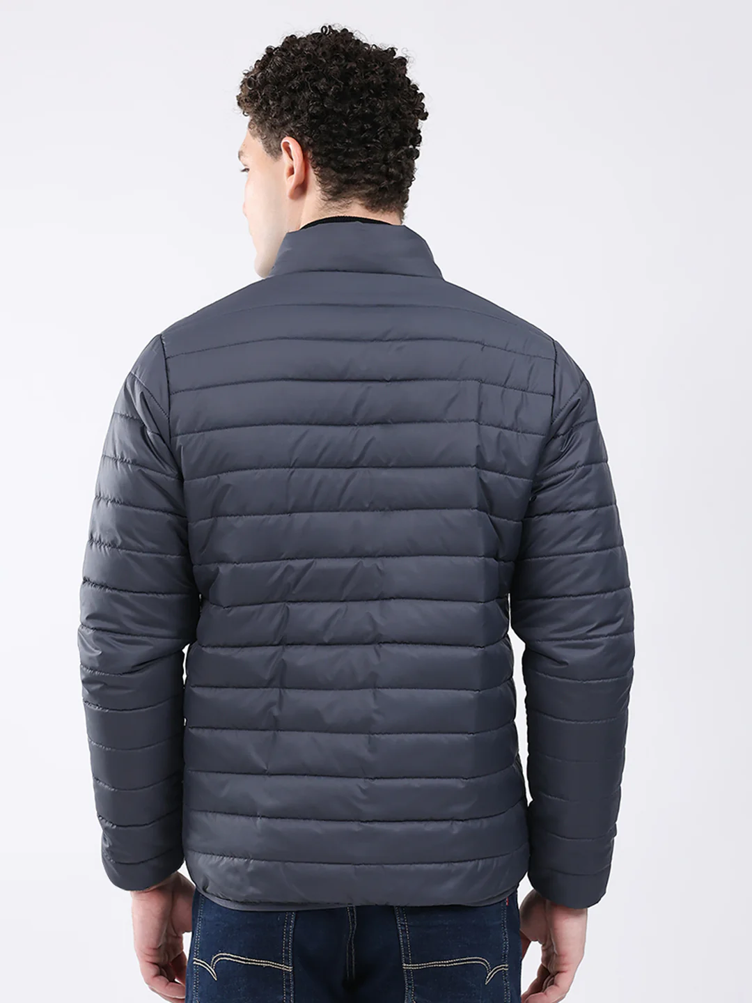 Men Blue Solid Collar Full Sleeve Jacket - Image 5