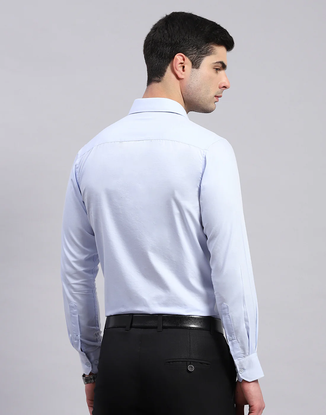 Men Blue Solid Collar Full Sleeve Shirt - Image 5