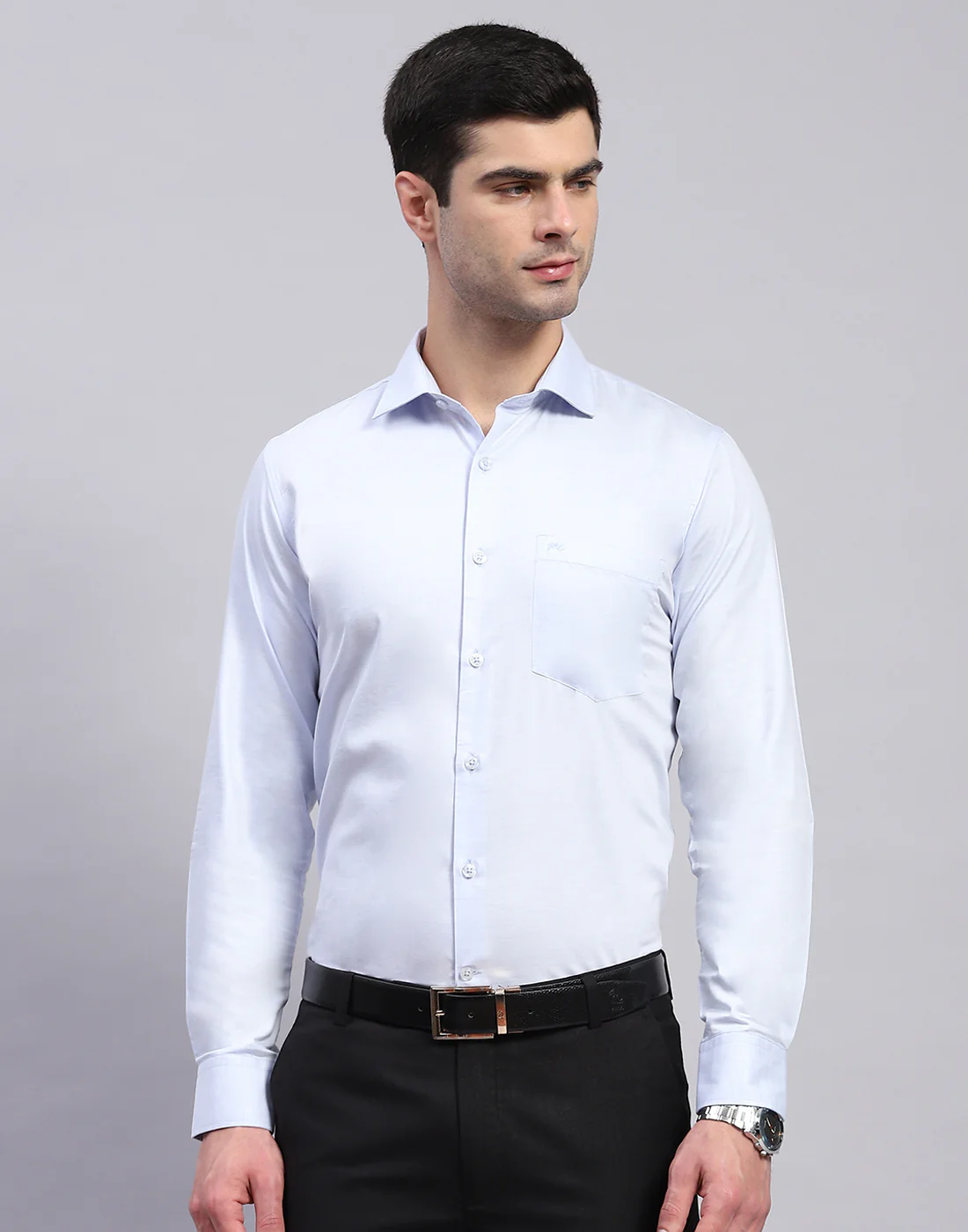 Men Blue Solid Collar Full Sleeve Shirt - Image 3