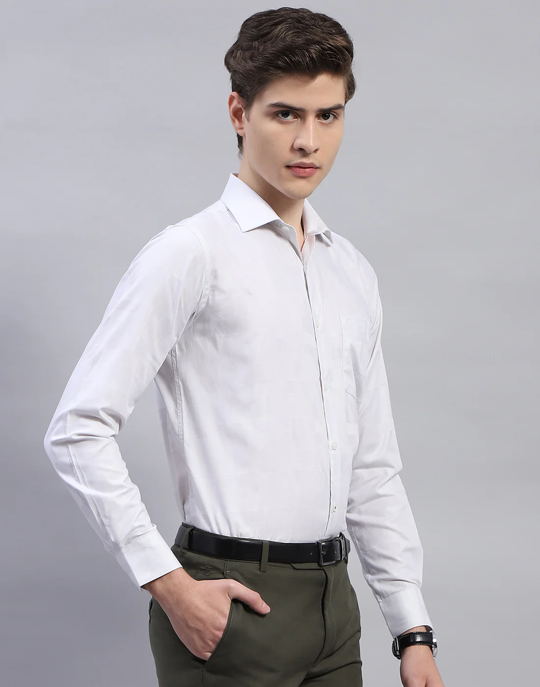 Men Blue Solid Collar Full Sleeve Shirt - Image 4
