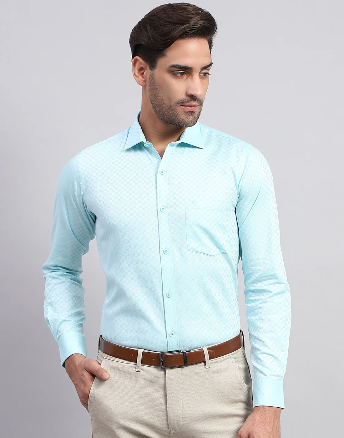 Men Blue Solid Collar Full Sleeve Shirt - Image 2