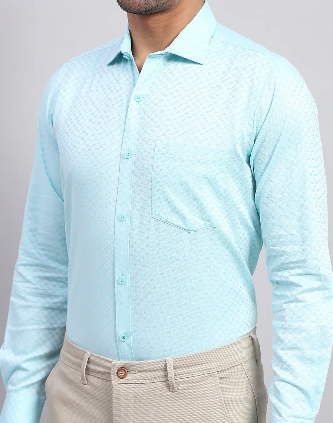Men Blue Solid Collar Full Sleeve Shirt - Image 7