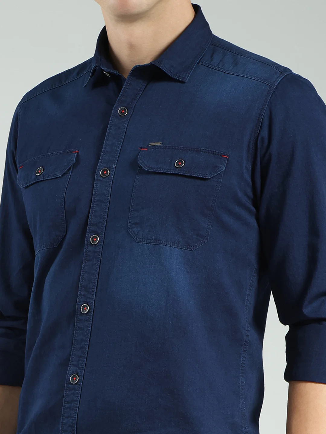 Men Blue Solid Collar Full Sleeve Shirt - Image 6