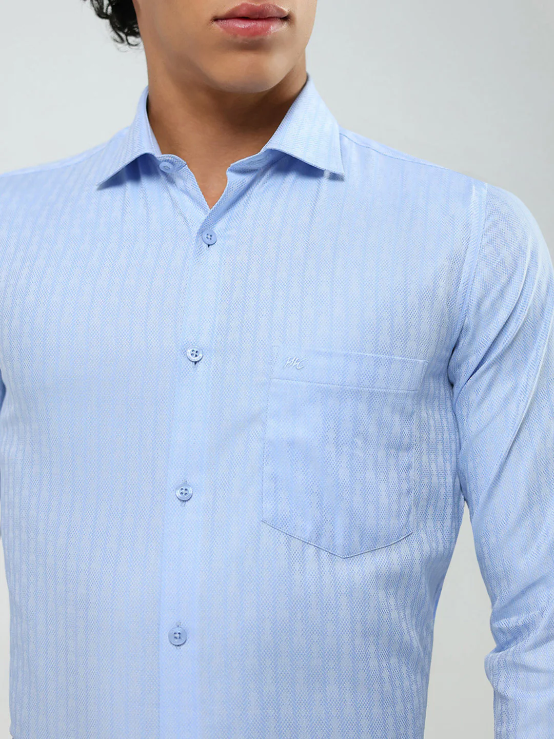 Men Blue Solid Collar Full Sleeve Shirt - Image 8