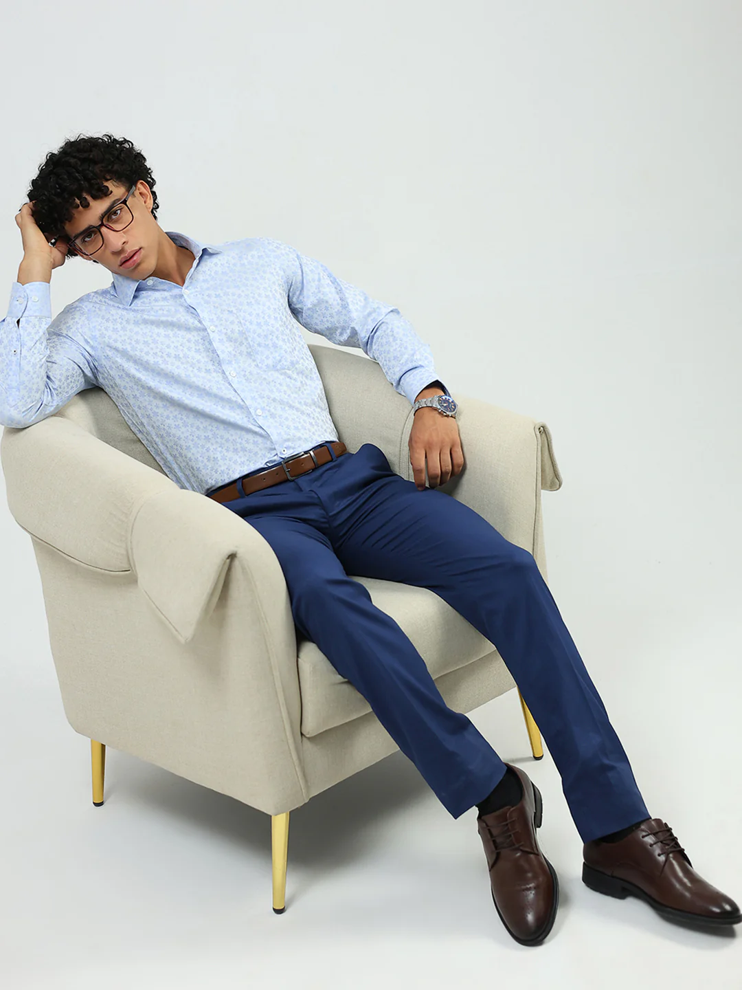 Luxuria Men Blue Solid Collar Full Sleeve Shirt - Image 2