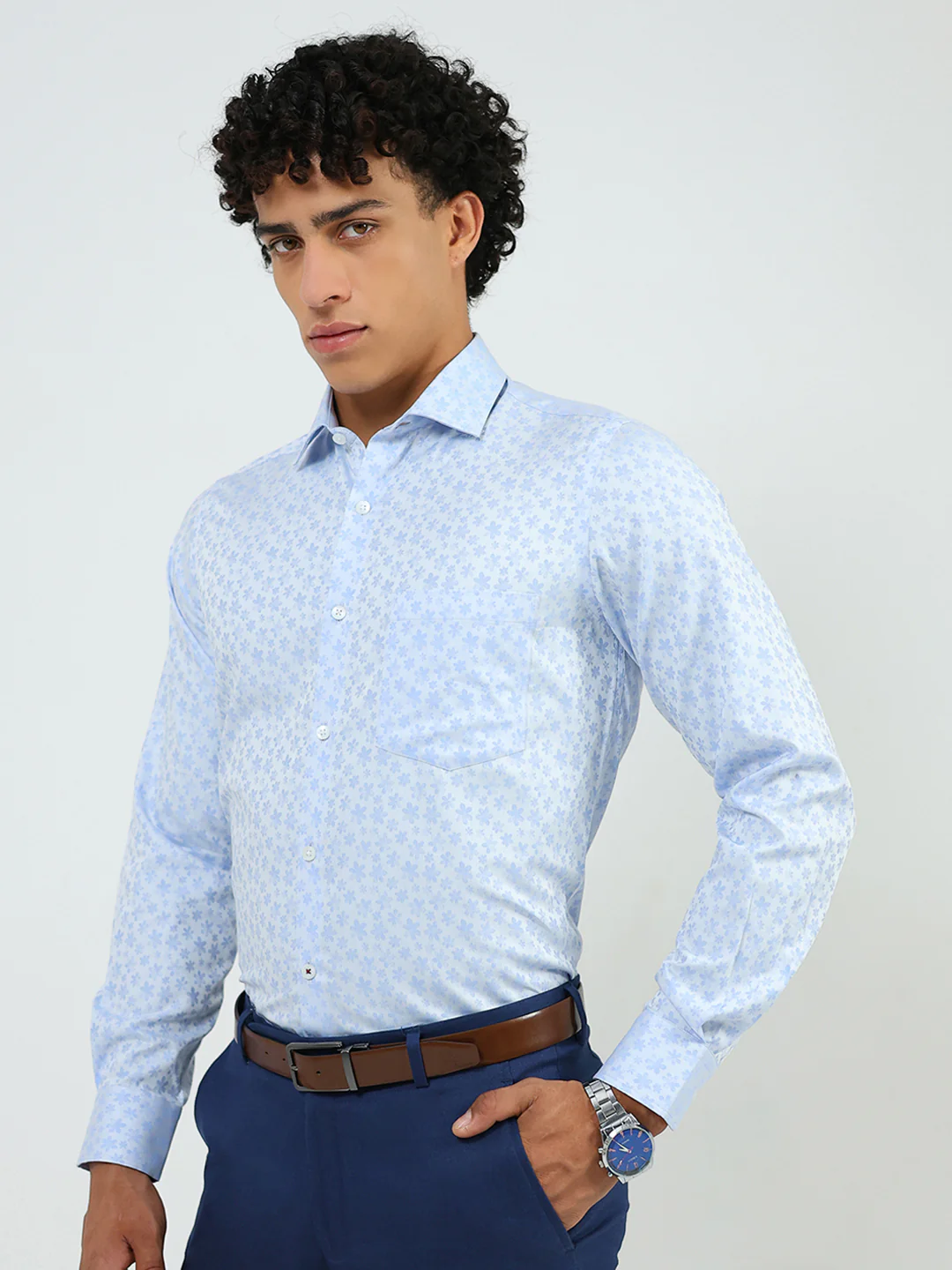 Luxuria Men Blue Solid Collar Full Sleeve Shirt - Image 3