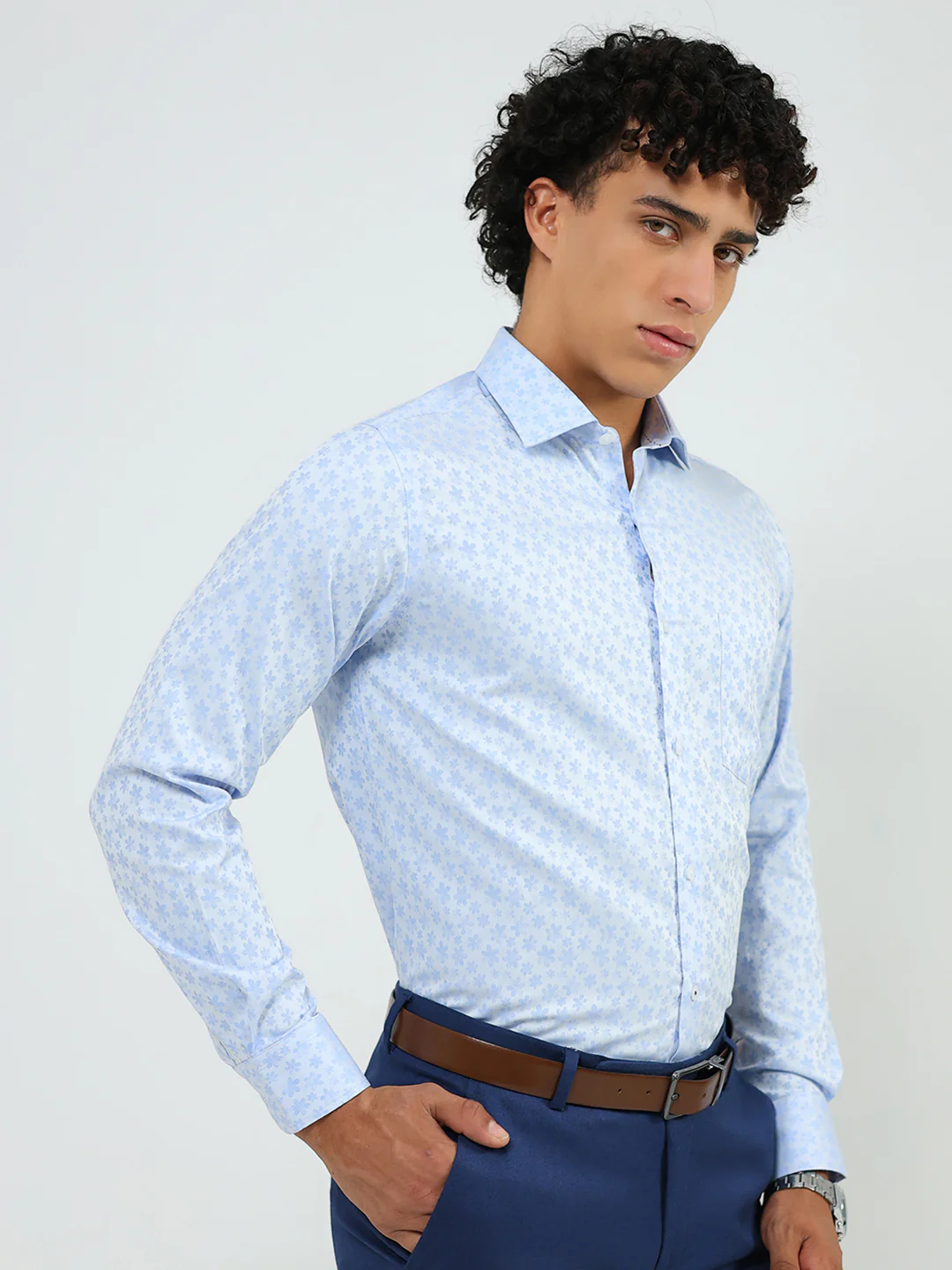 Luxuria Men Blue Solid Collar Full Sleeve Shirt - Image 4
