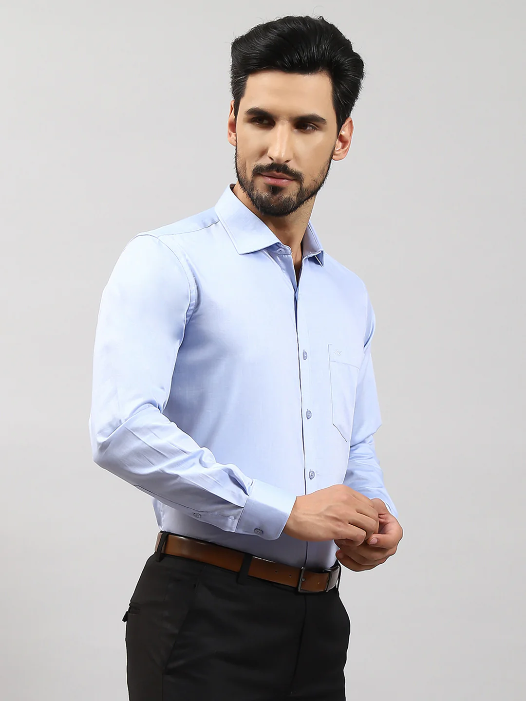 Men Blue Solid Collar Full Sleeve Shirts - Image 4