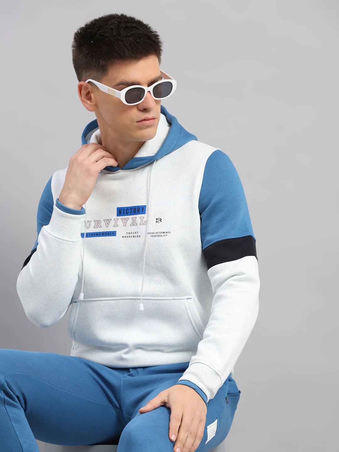 Men Blue Solid Collar Full Sleeve Winter Tracksuit - Image 6
