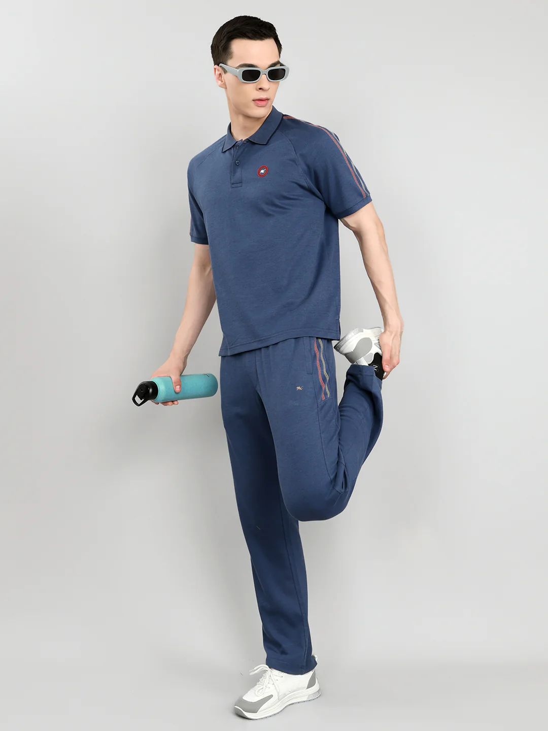 Men Blue Solid Collar Half Sleeve Lower Set - Image 6