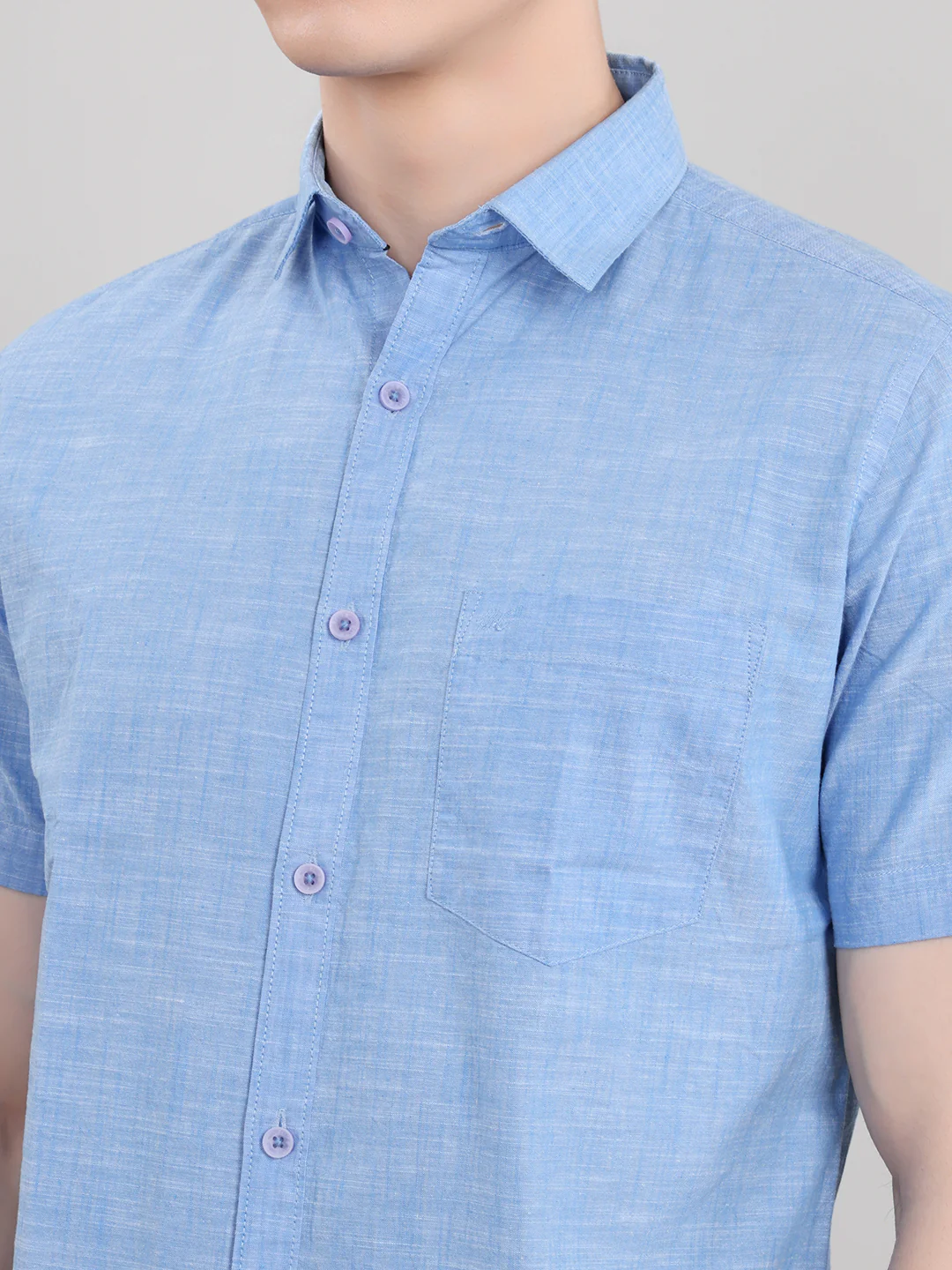 Men Blue Solid Collar Half Sleeve Shirt - Image 5