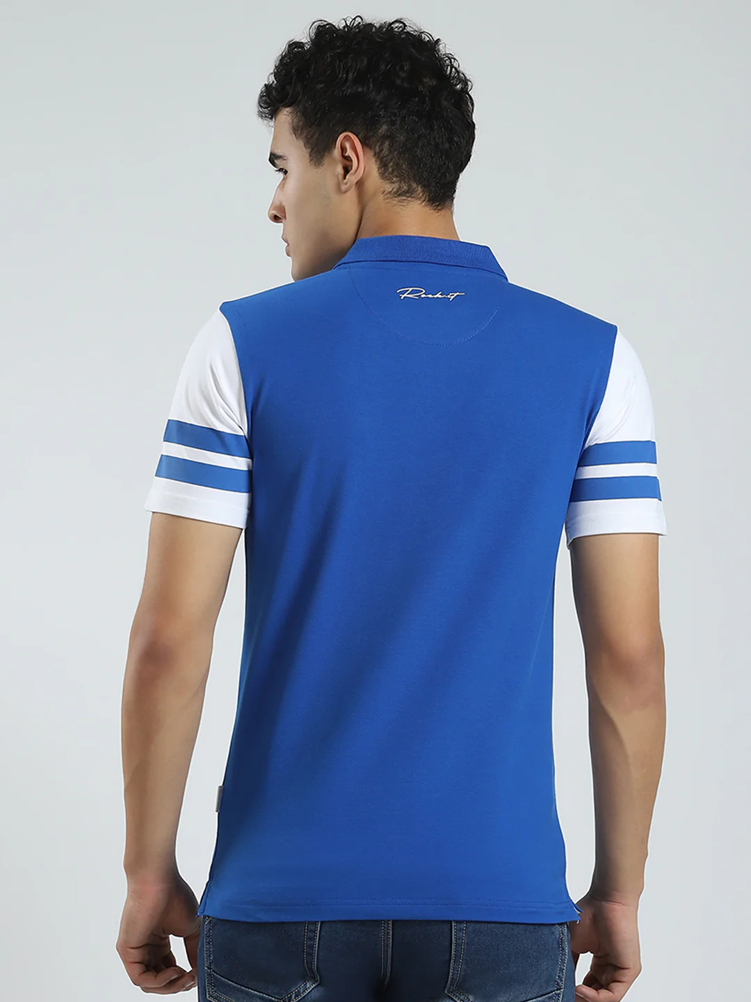 Rock.it Men Blue Solid Collar Half Sleeve T-Shirt - Image 5