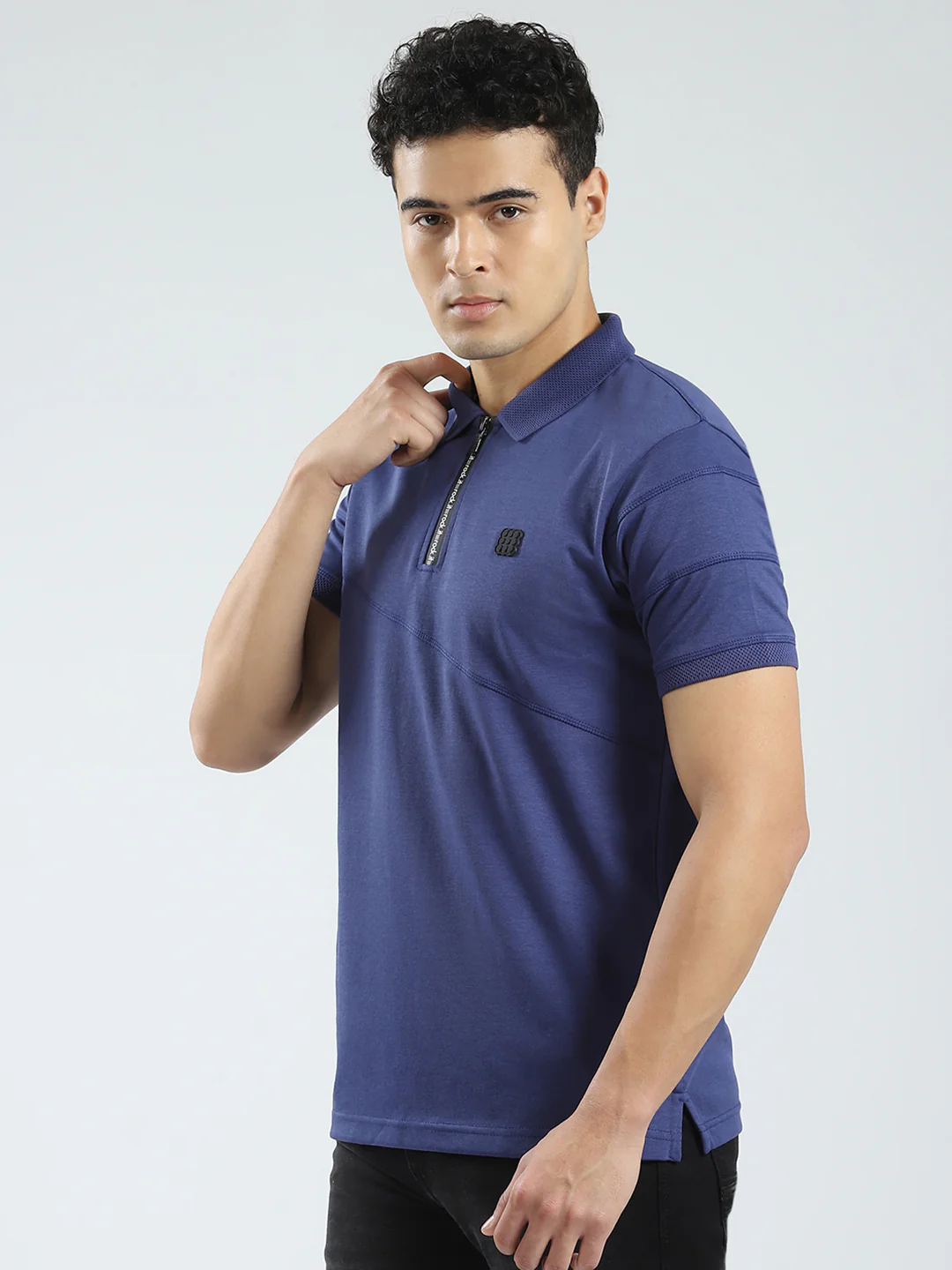 Rock.it Men Blue Solid Collar Half Sleeve T-Shirt - Image 3