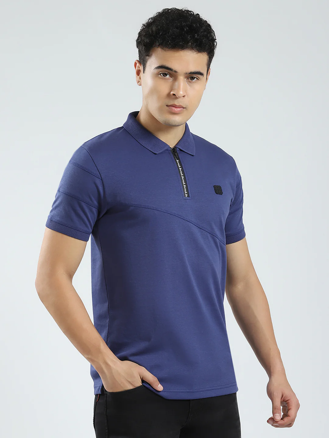 Rock.it Men Blue Solid Collar Half Sleeve T-Shirt - Image 4