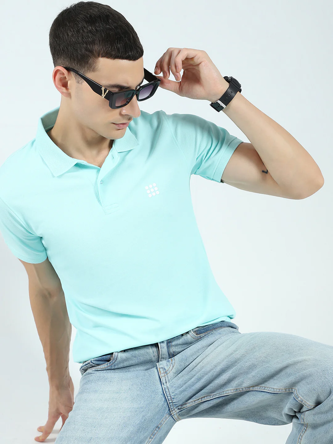 Rock.it Men Blue Solid Collar Half Sleeve T-Shirt - Image 6