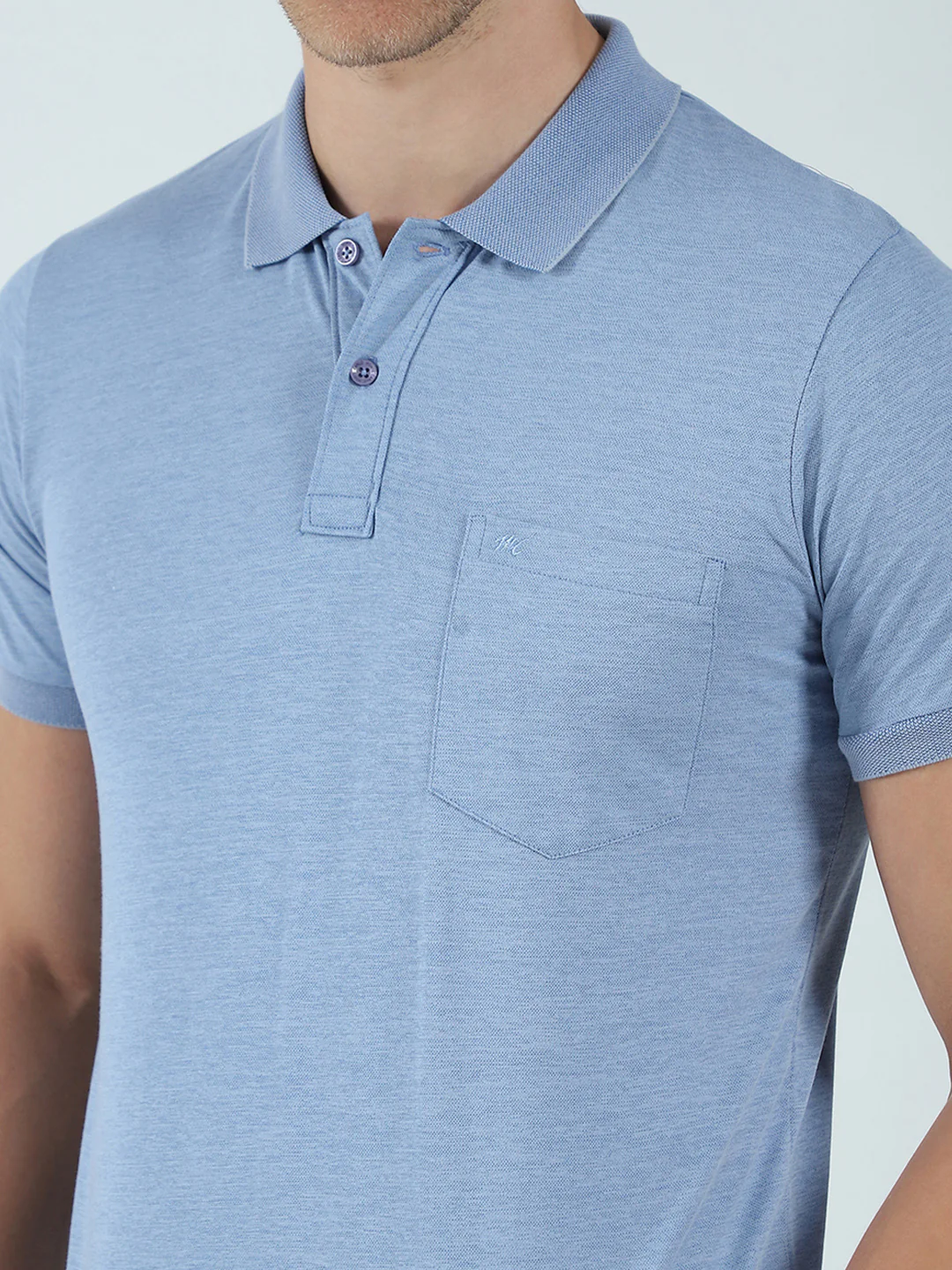 Men Blue Solid Collar Half Sleeve T-Shirt - Image 7