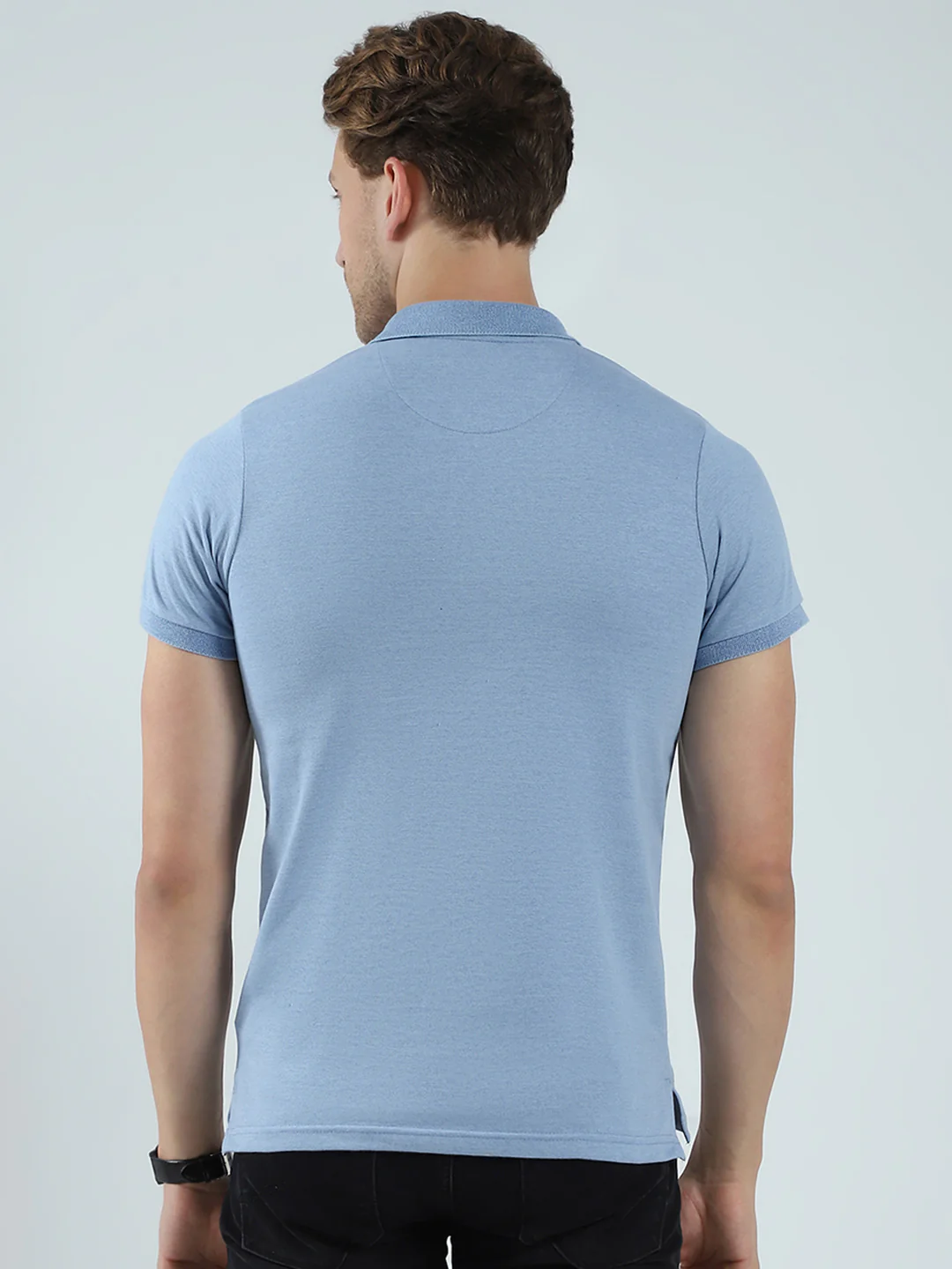 Men Blue Solid Collar Half Sleeve T-Shirt - Image 5