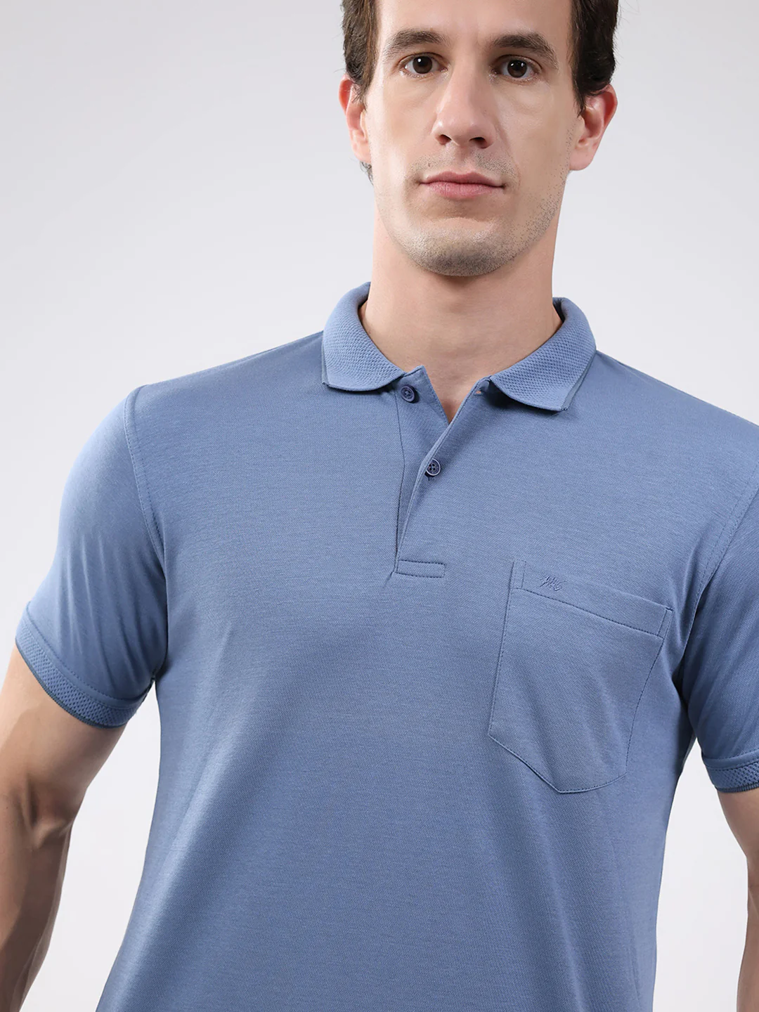 Men Blue Solid Collar Half Sleeve T-Shirt - Image 6