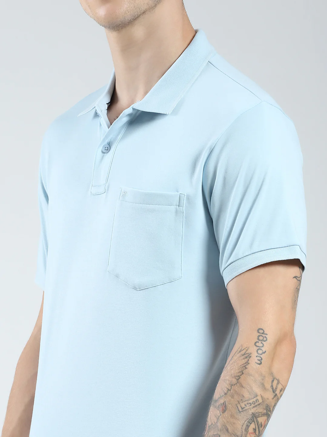 Men Blue Solid Collar Half Sleeve T-Shirt - Image 6