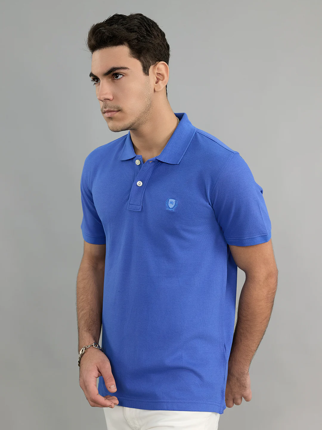 Men Blue Solid Collar Half Sleeve T-Shirt - Image 2