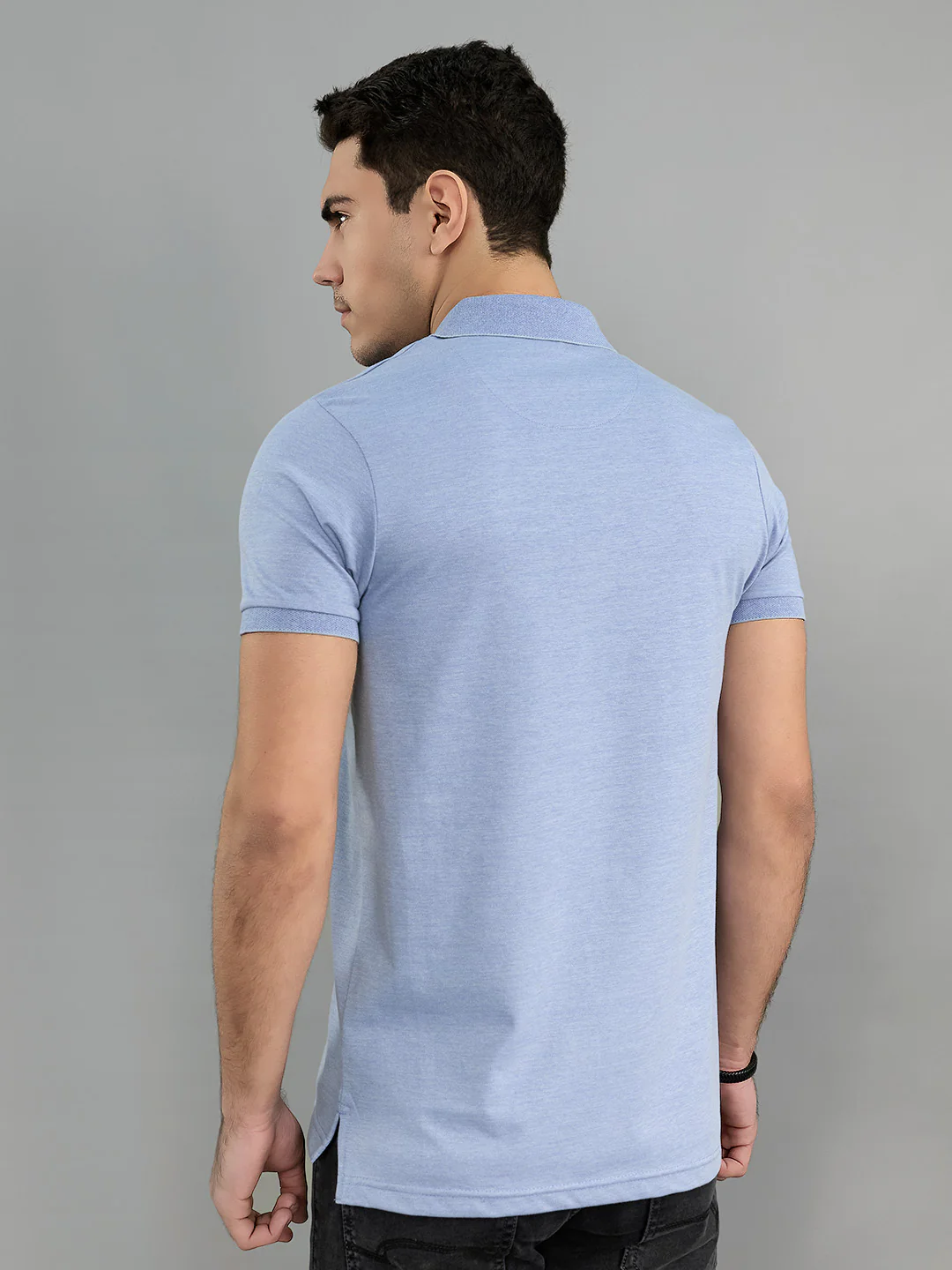 Men Blue Solid Collar Half Sleeve T-Shirt - Image 4