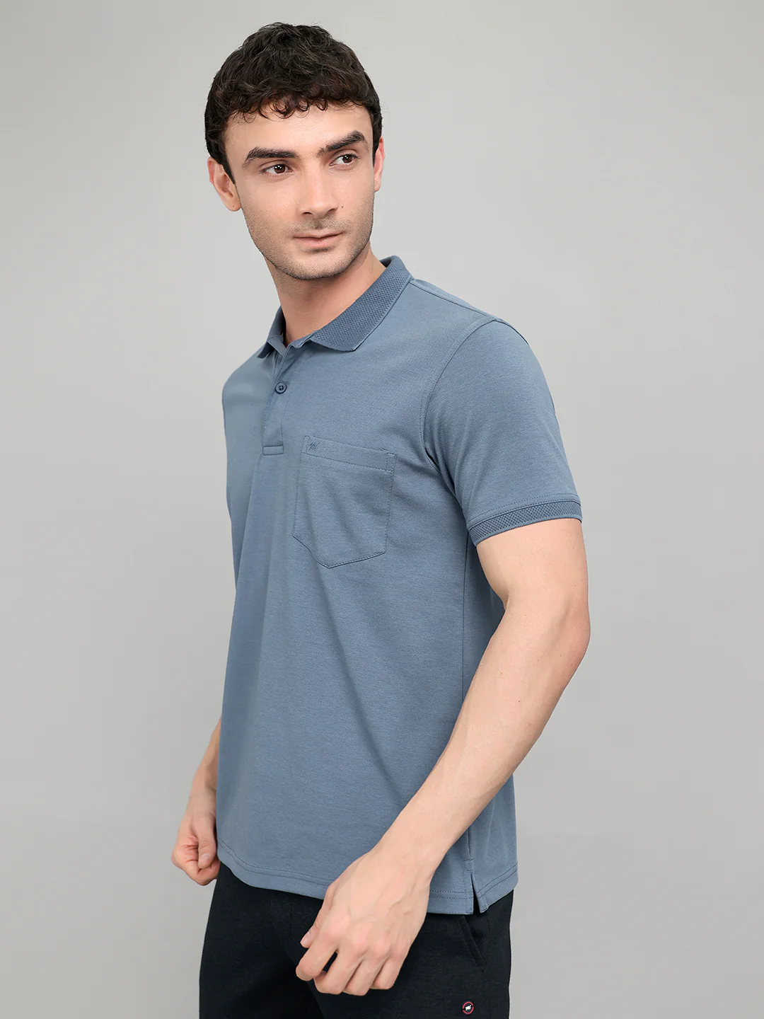 Men Blue Solid Collar Half Sleeve T-Shirt - Image 2