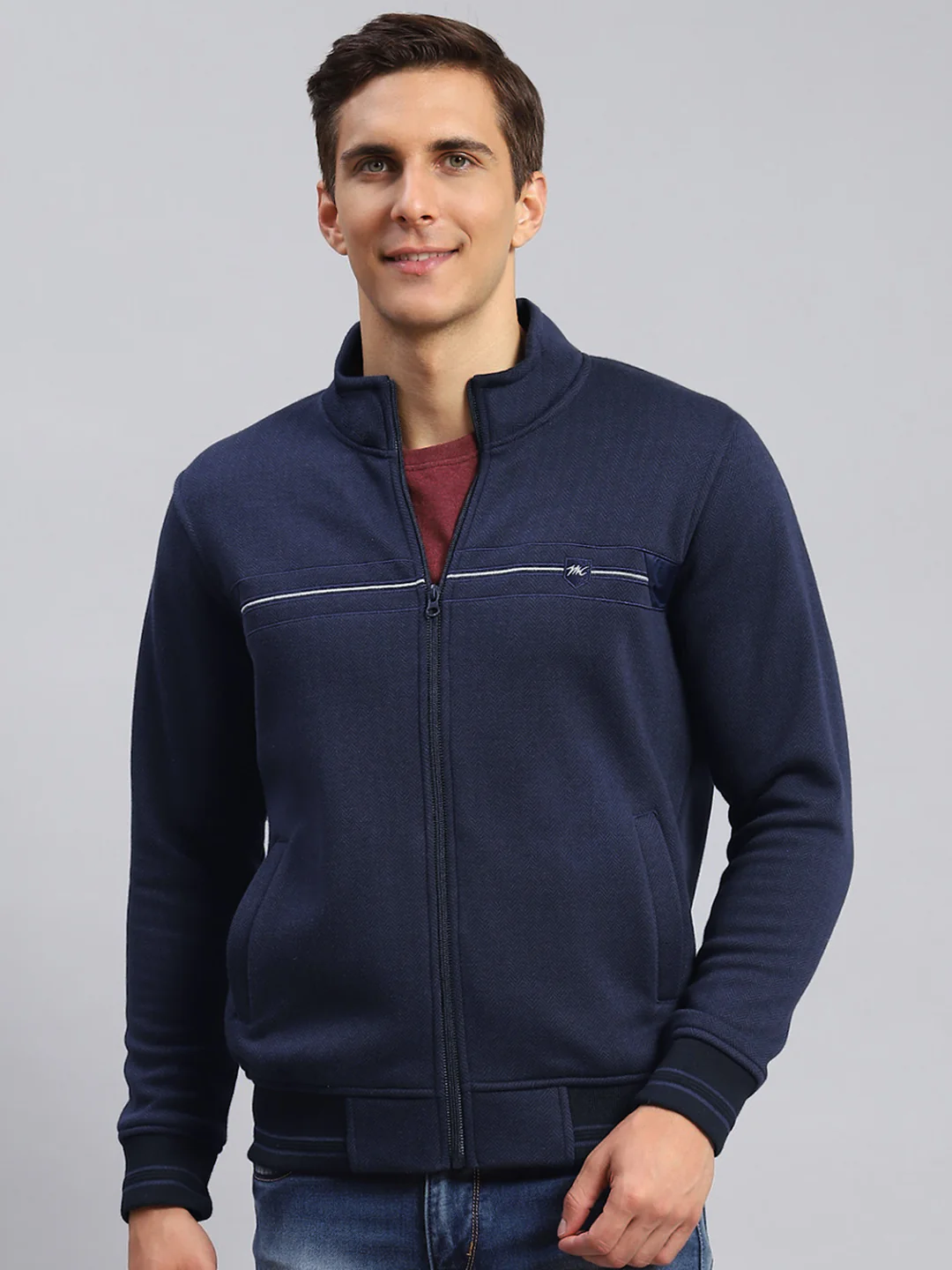 Men Blue Solid Cotton Blend Sweatshirt - Image 2