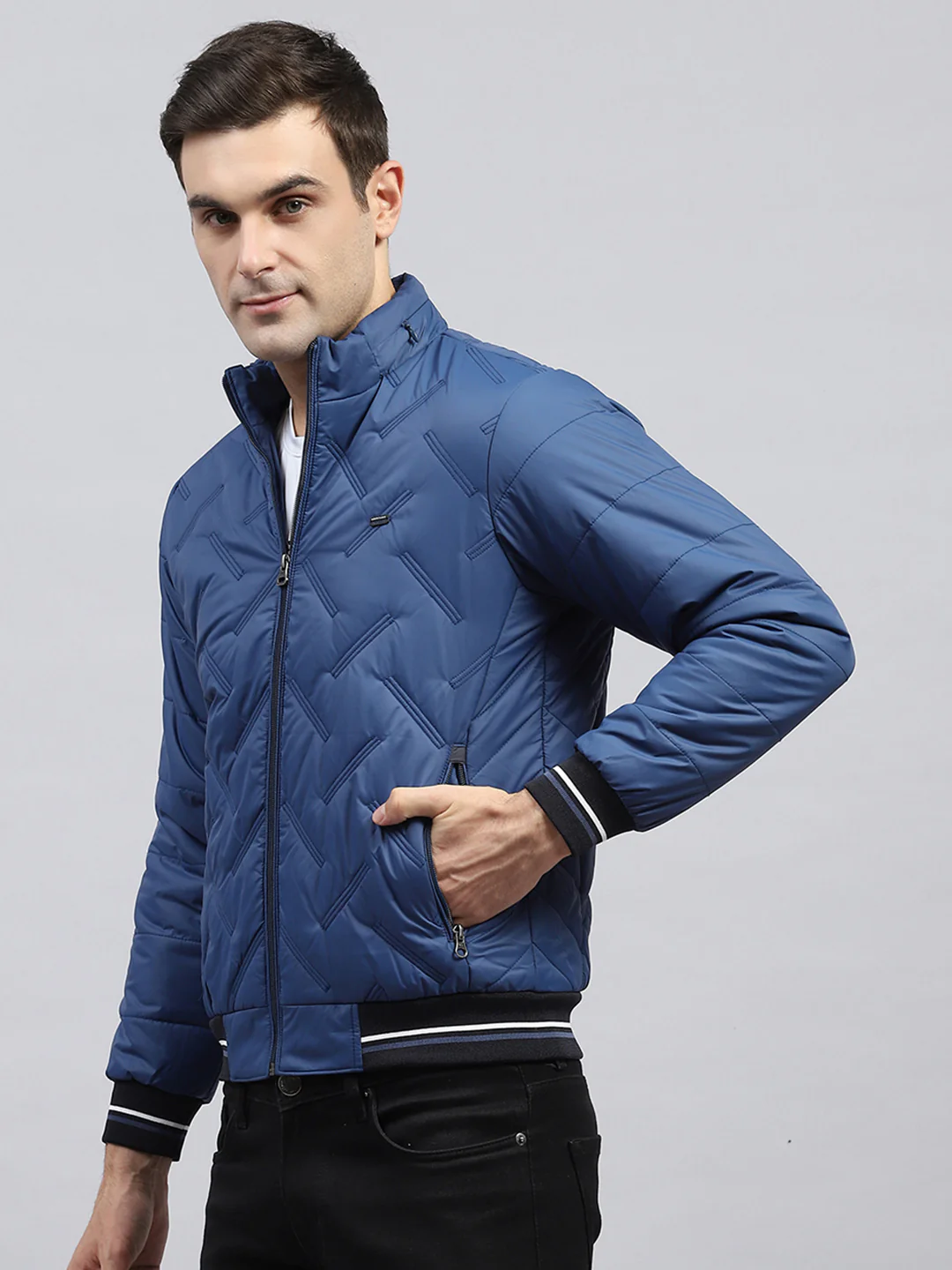 Men Blue Solid Detachable Hood Full Sleeve Jacket - Image 3
