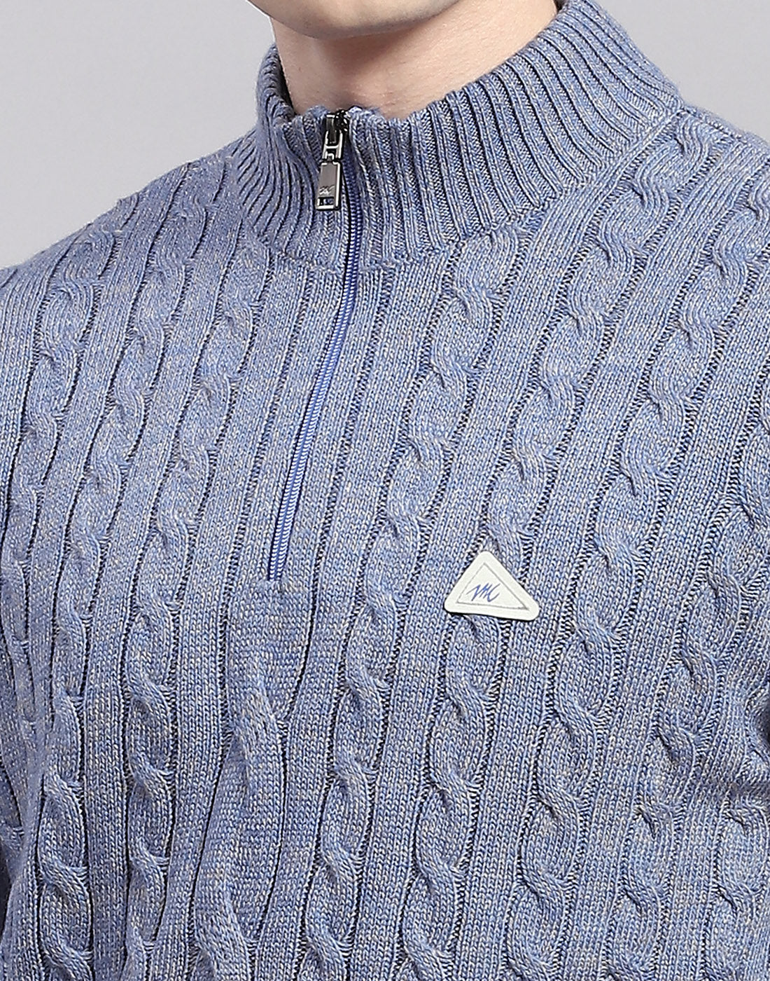 Men Blue Solid H Neck Full Sleeve Pullover - Image 6