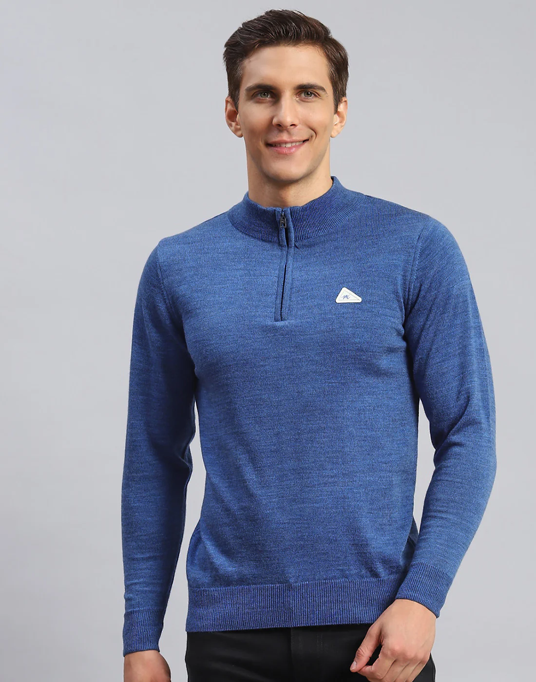 Men Blue Solid High Neck Full Sleeve Pullover - Image 2