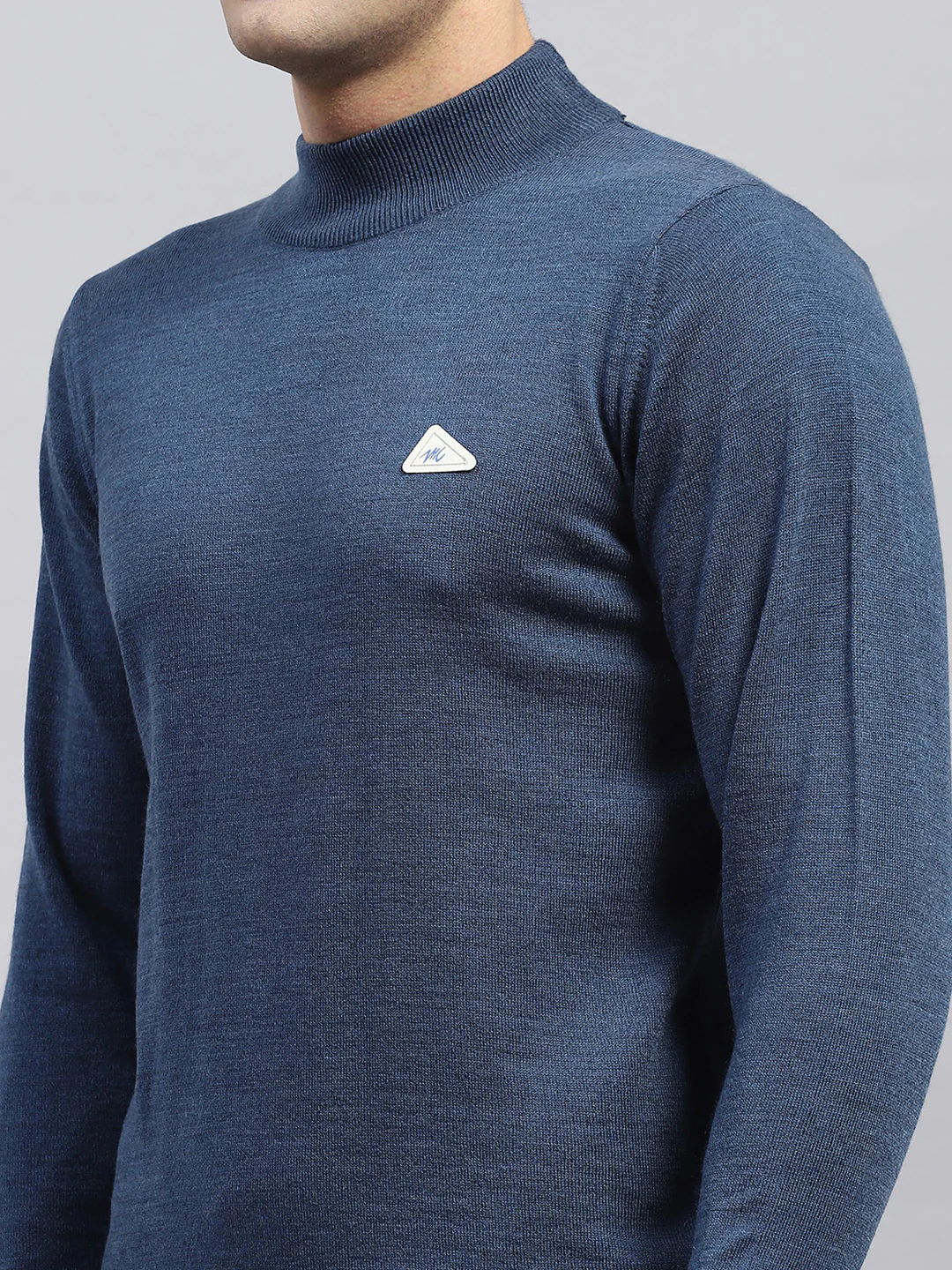Men Blue Solid High Neck Full Sleeve Pullover - Image 6