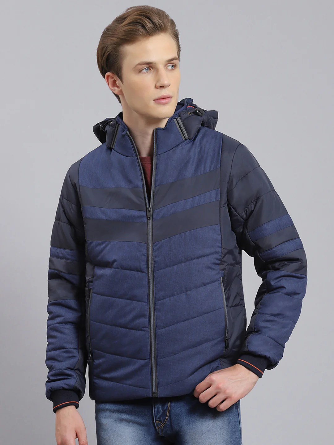 Men Blue Solid Hooded Full Sleeve Jacket - Image 3