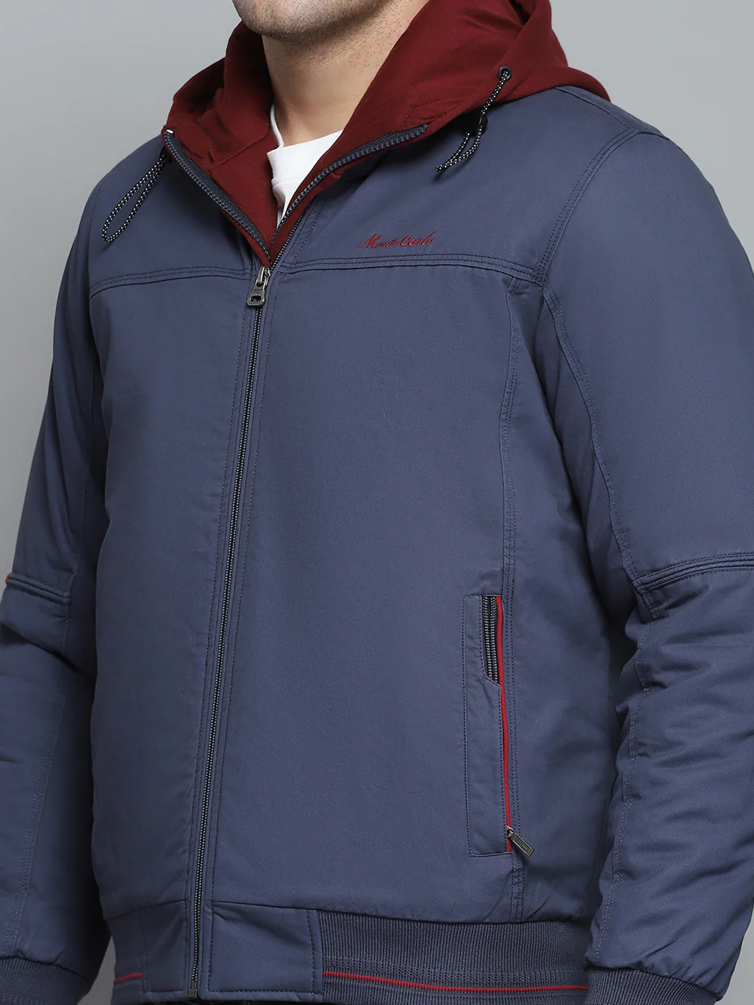 Men Blue Solid Hooded Full Sleeve Jacket - Image 6