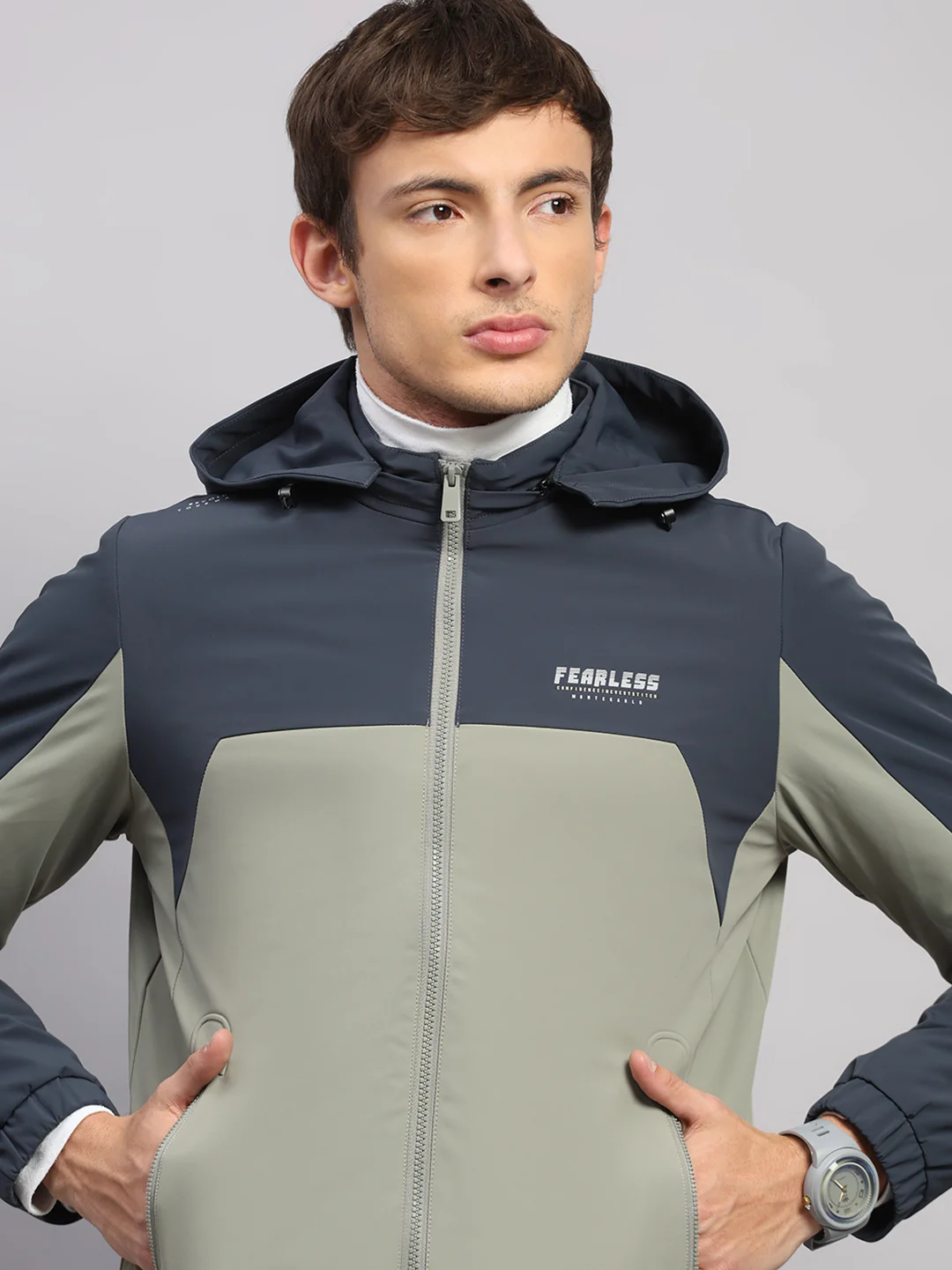 Men Blue Solid Hooded Full Sleeve Jacket - Image 6