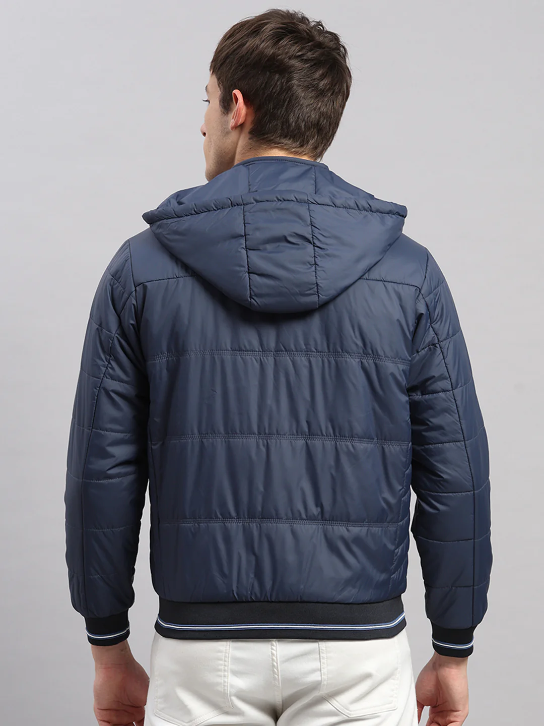 Men Blue Solid Hooded Full Sleeve Jacket - Image 5
