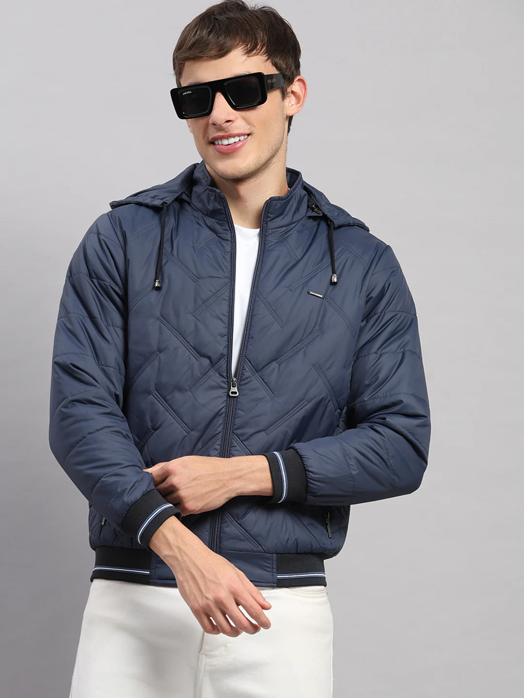 Men Blue Solid Hooded Full Sleeve Jacket - Image 6