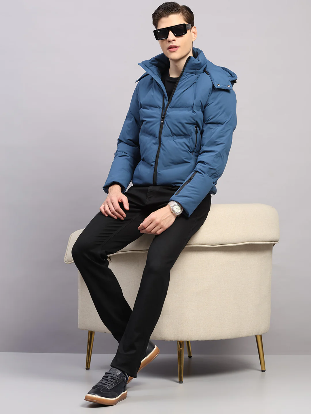 Luxuria Men Blue Solid Hooded Full Sleeve Jacket - Image 2