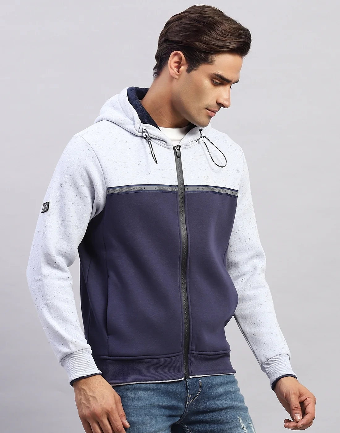 Men Blue Solid Hooded Full Sleeve Sweatshirt - Image 4