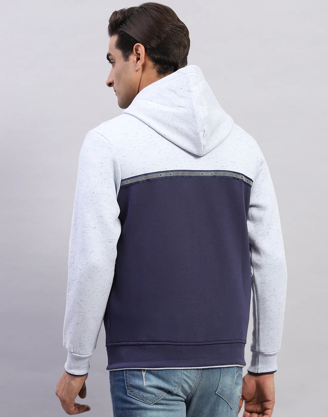 Men Blue Solid Hooded Full Sleeve Sweatshirt - Image 5
