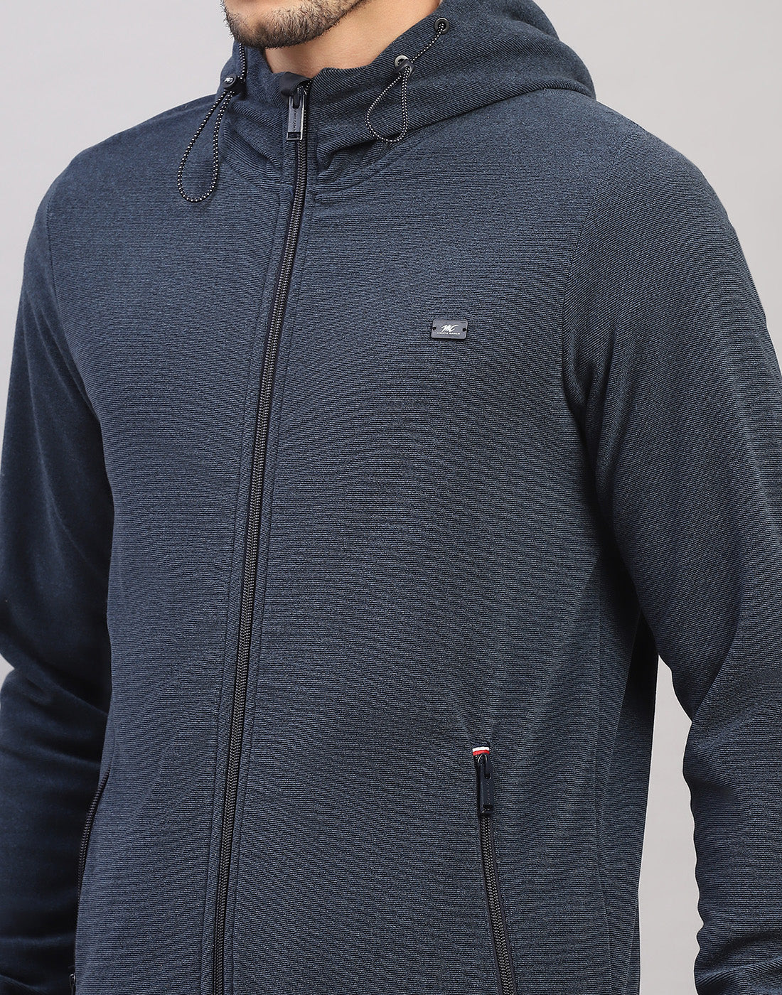 Men Blue Solid Hooded Full Sleeve Sweatshirt - Image 6