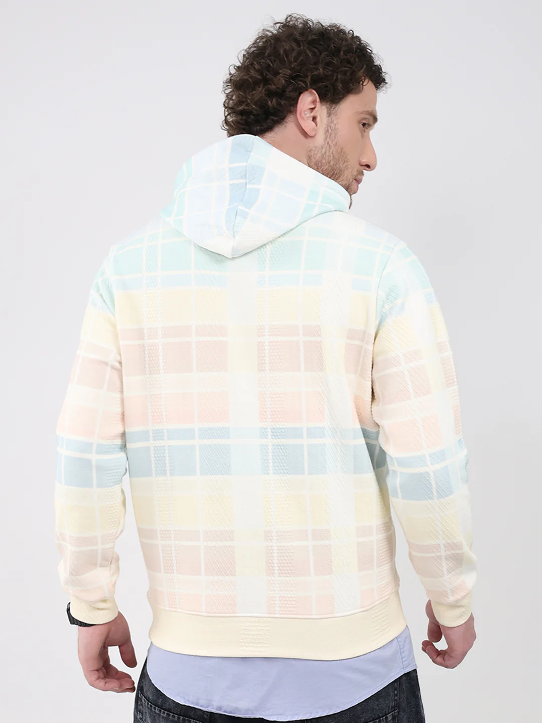 Men Blue Solid Hooded Full Sleeve Sweatshirt - Image 5