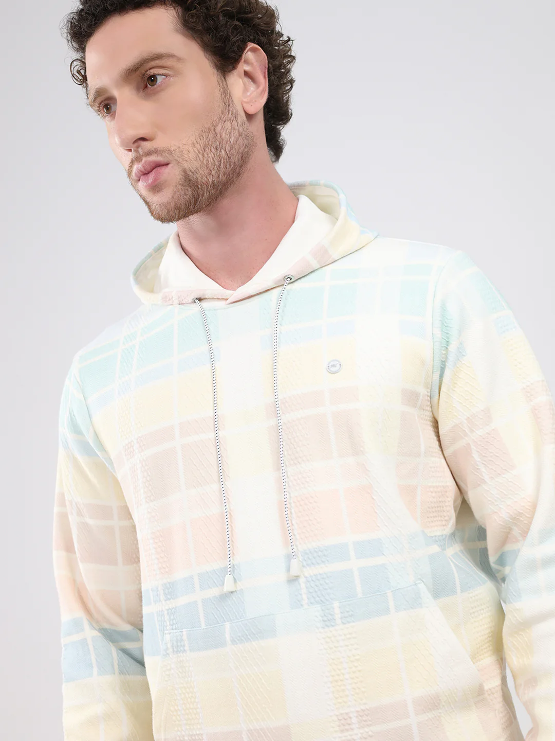 Men Blue Solid Hooded Full Sleeve Sweatshirt - Image 6